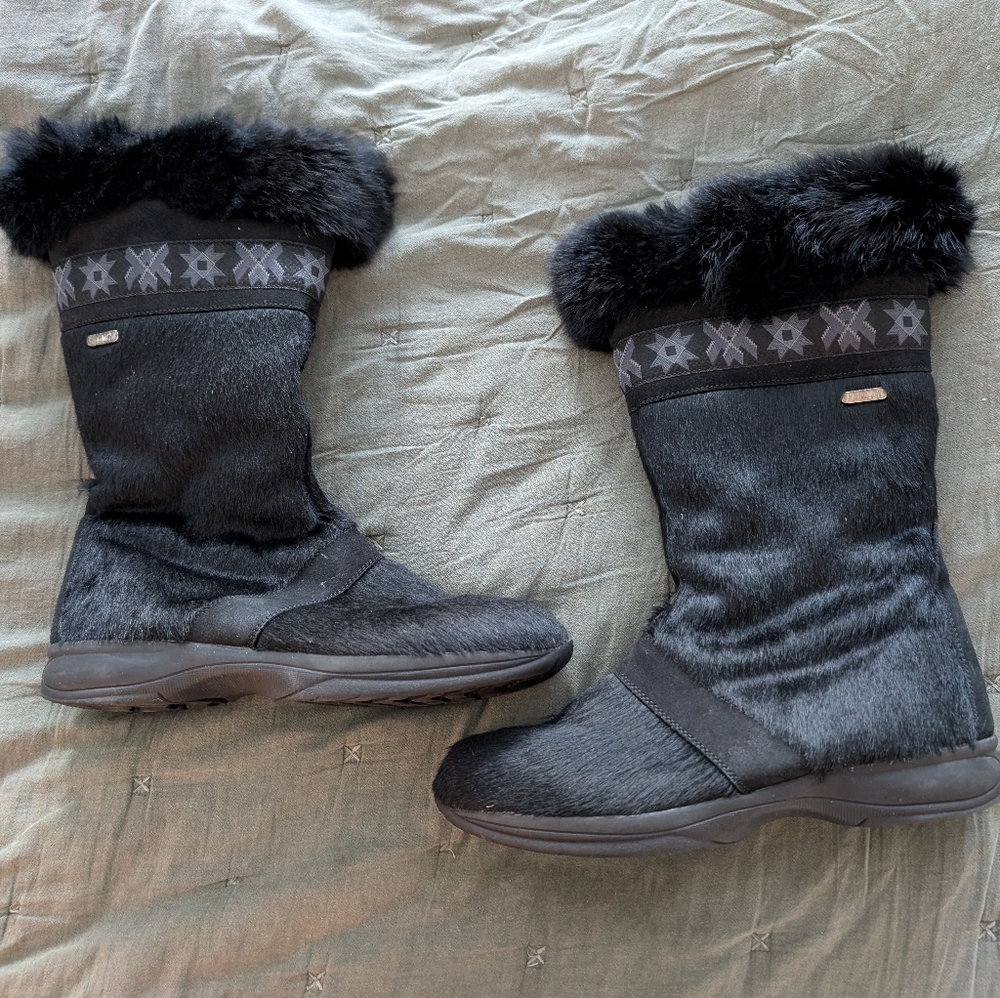 Women's Black Fur Technica Winter Boots Size 10
